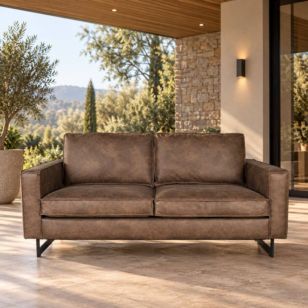 Kantige Zweisitzer Couch in Taupe - Uratenda