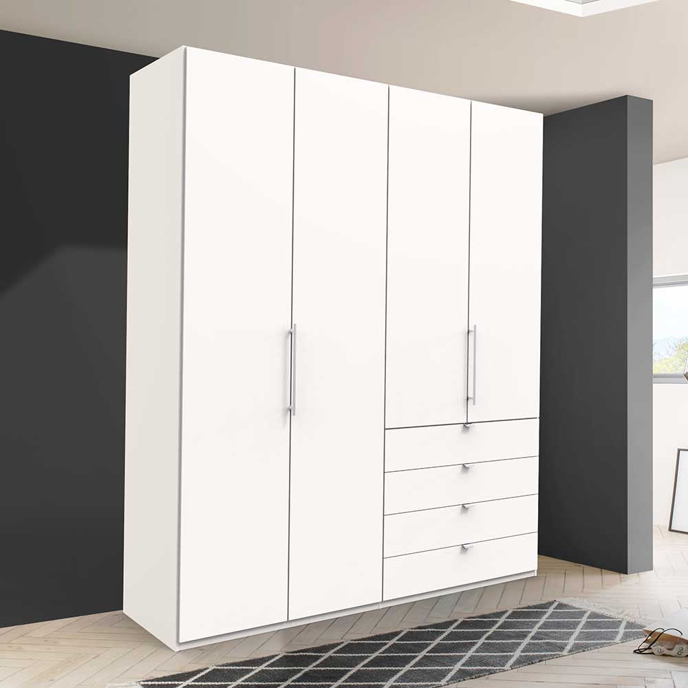 Weißer Kleiderschrank mit vier Falttüren und drei praktischen Schubladen für Schlafzimmer – Donpiave