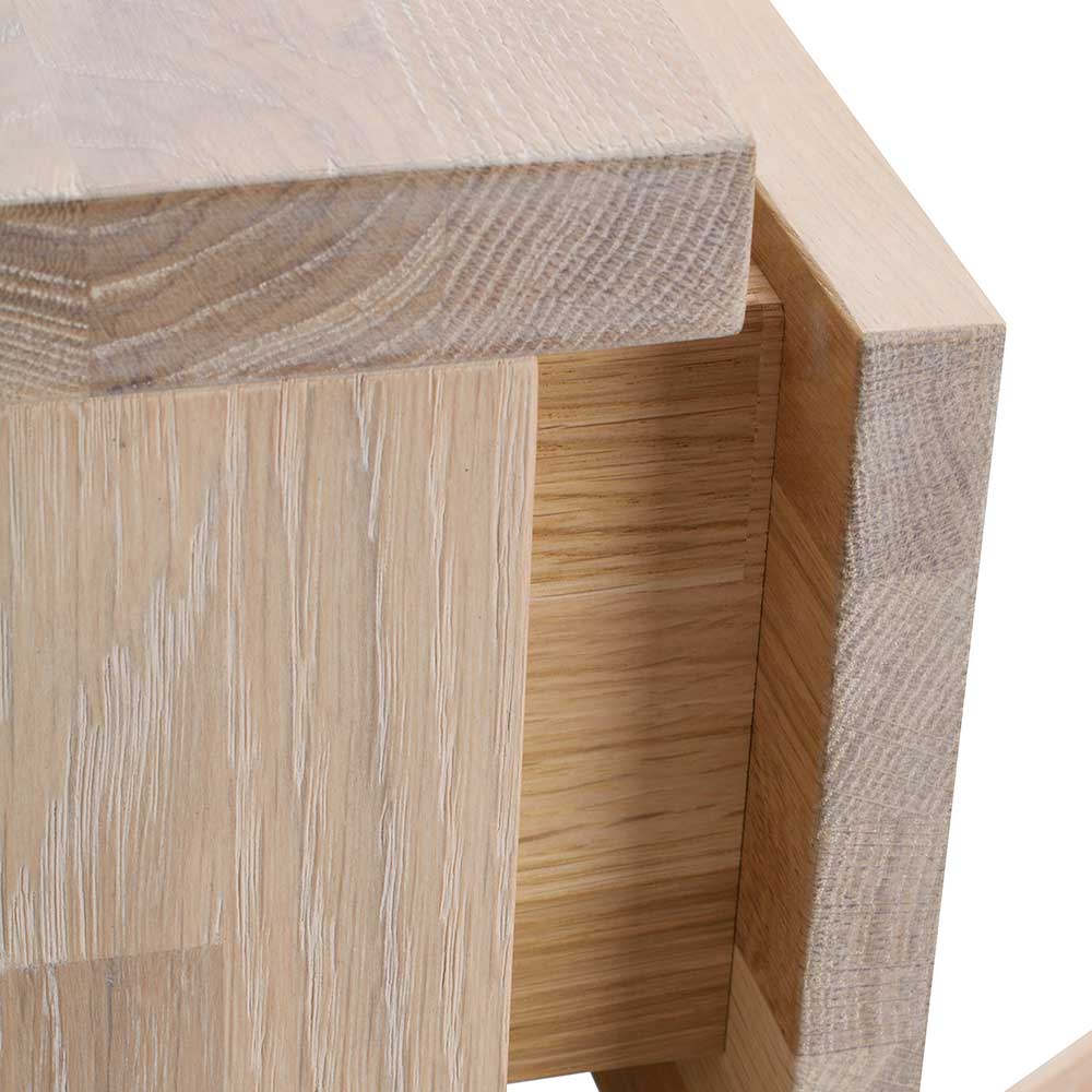 White Wash Sideboard aus Eiche massiv Pulva mit Stahl Schwarz