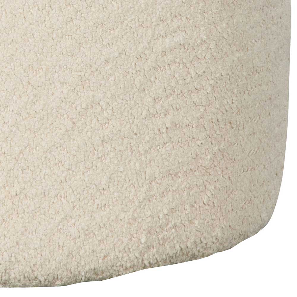 Bequemer Pouf in Creme mit Boucle Stoff Seitenansicht – Winnington