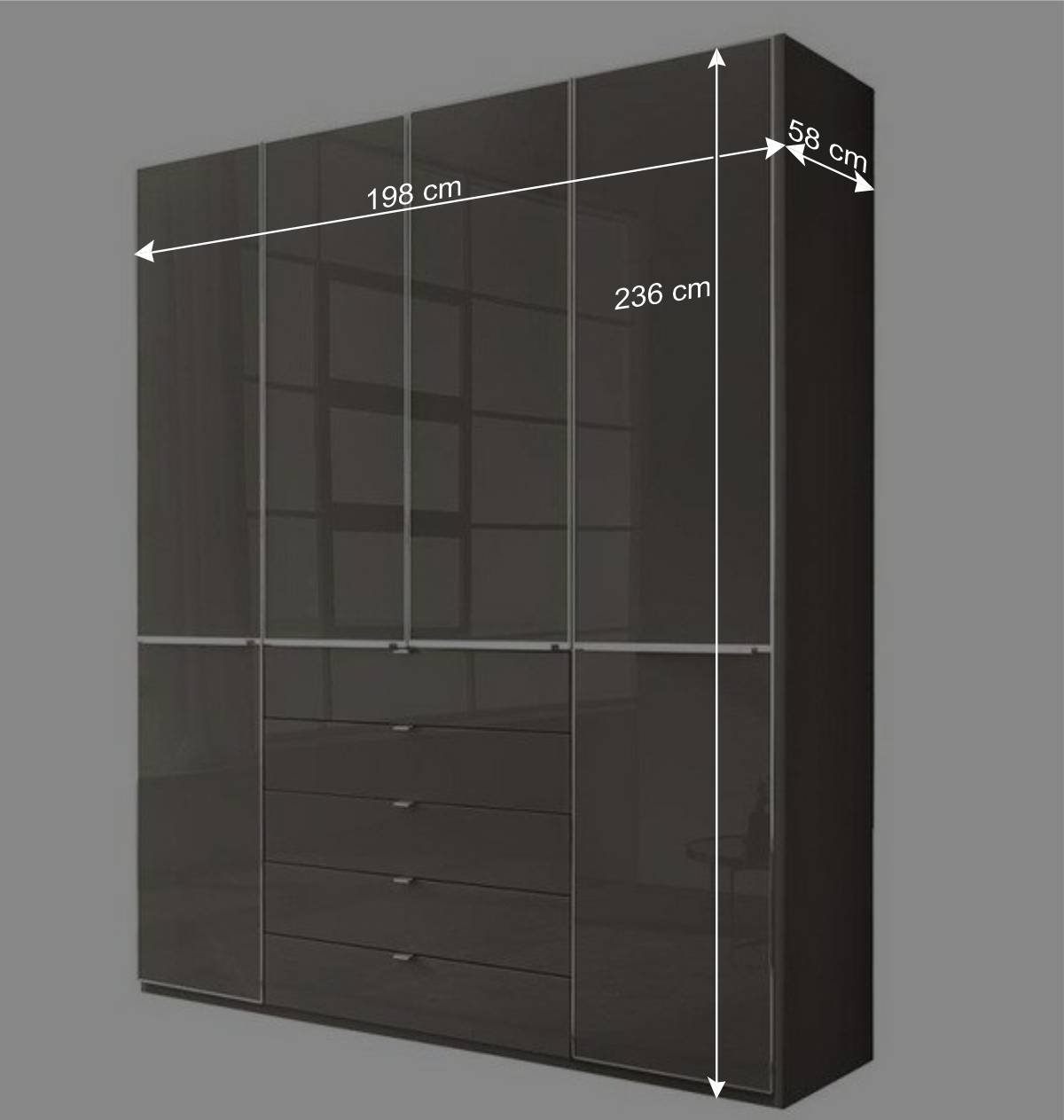 4-türiger Schlafzimmerschrank in Braun - Madita