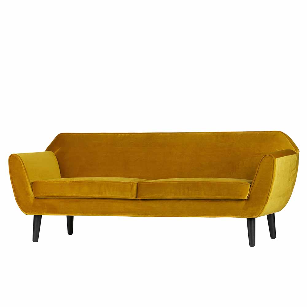 Gelbes Samtsofa im Mid Century Design für das Wohnzimmer – Sempre
