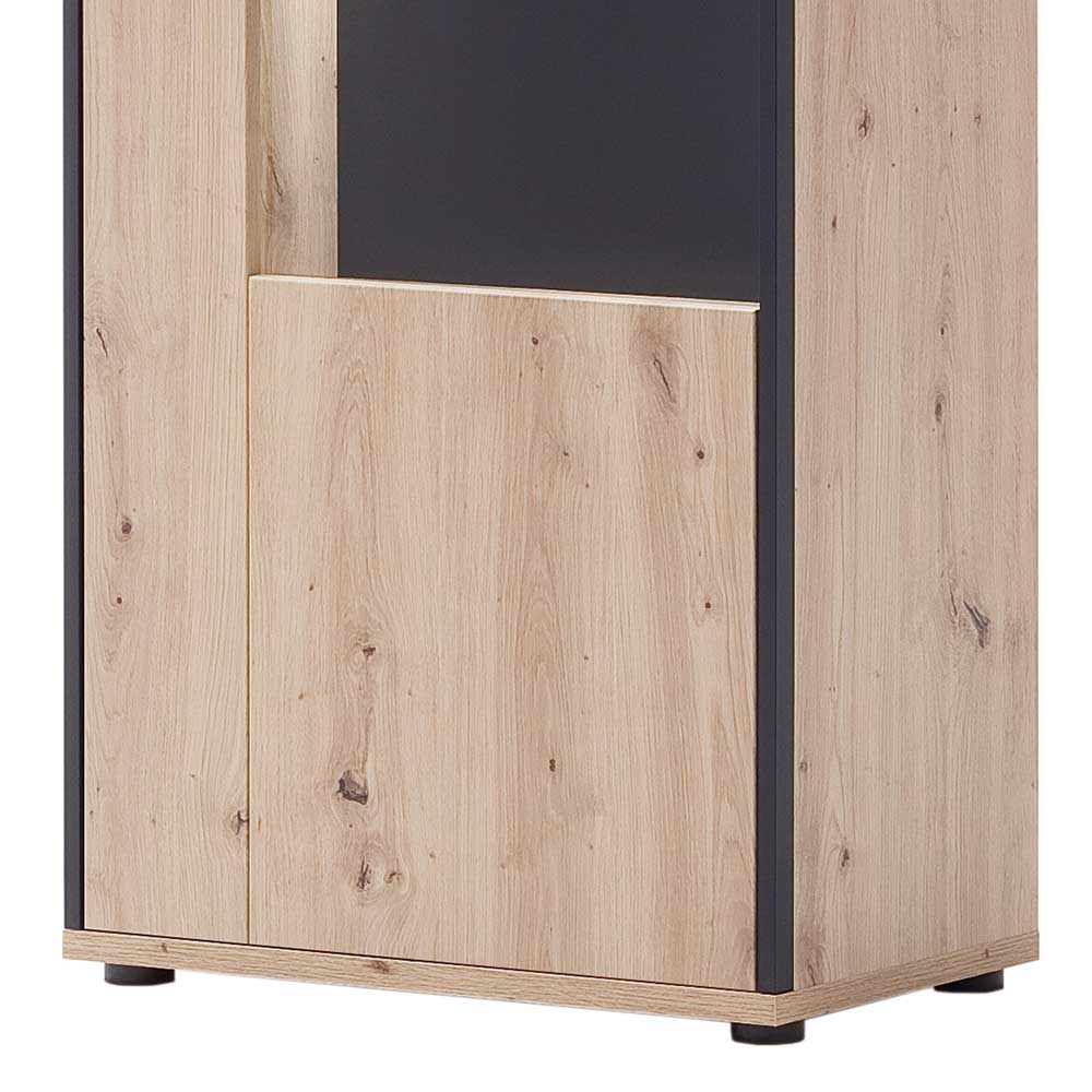 63cm breite Standvitrine in Eiche Holz Dekor - Nikdus