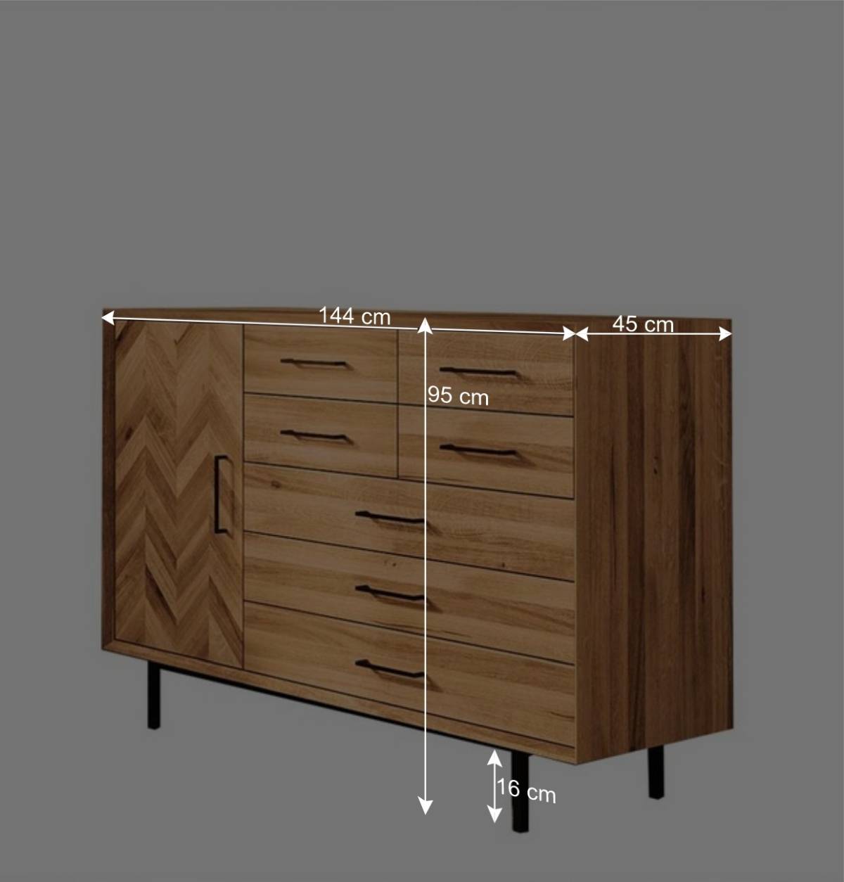 Elegante Kommode mit sieben Schubladen & Tür - Kerfa