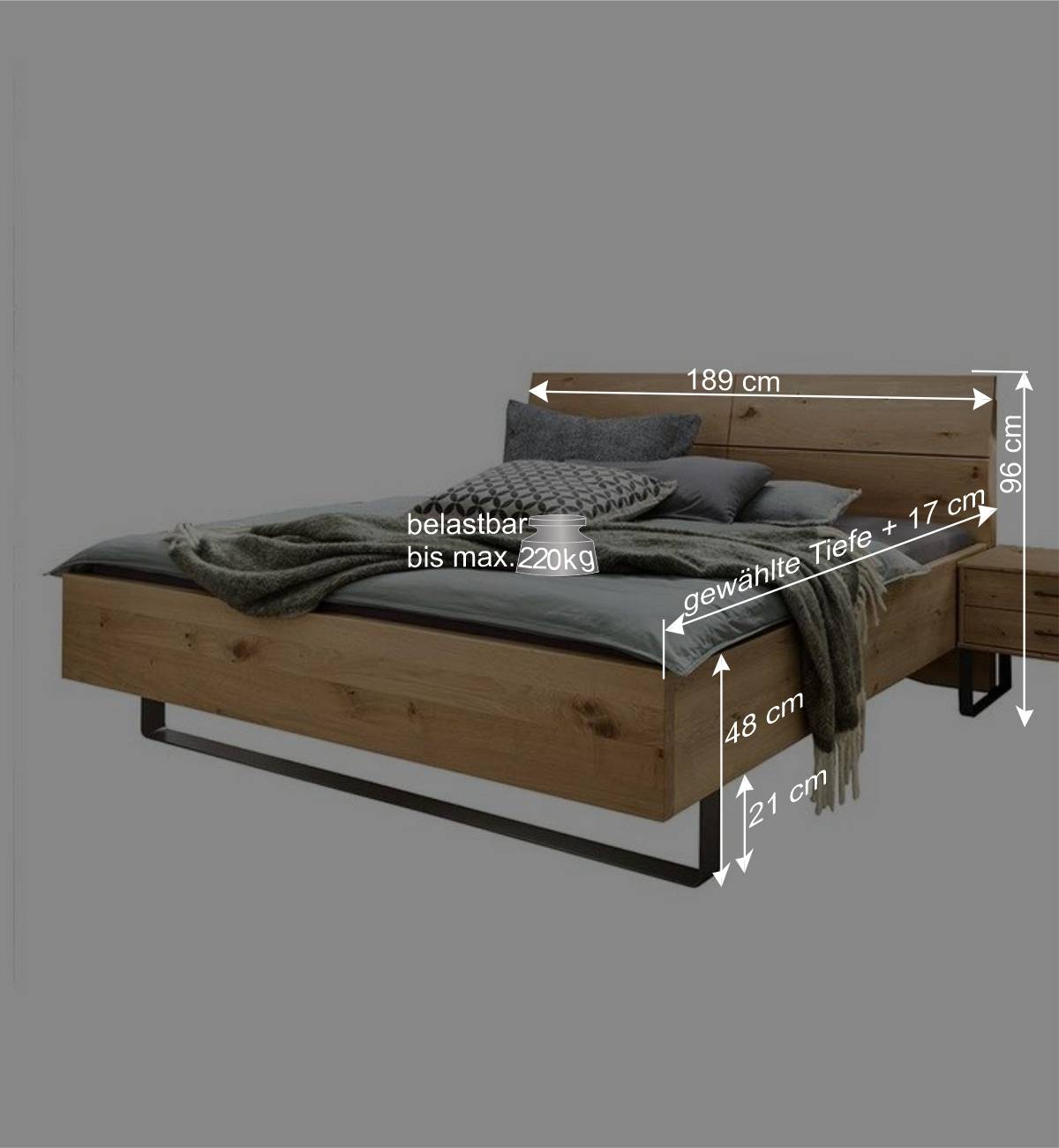 Wildeiche Bett mit Metallkufen - Siestago
