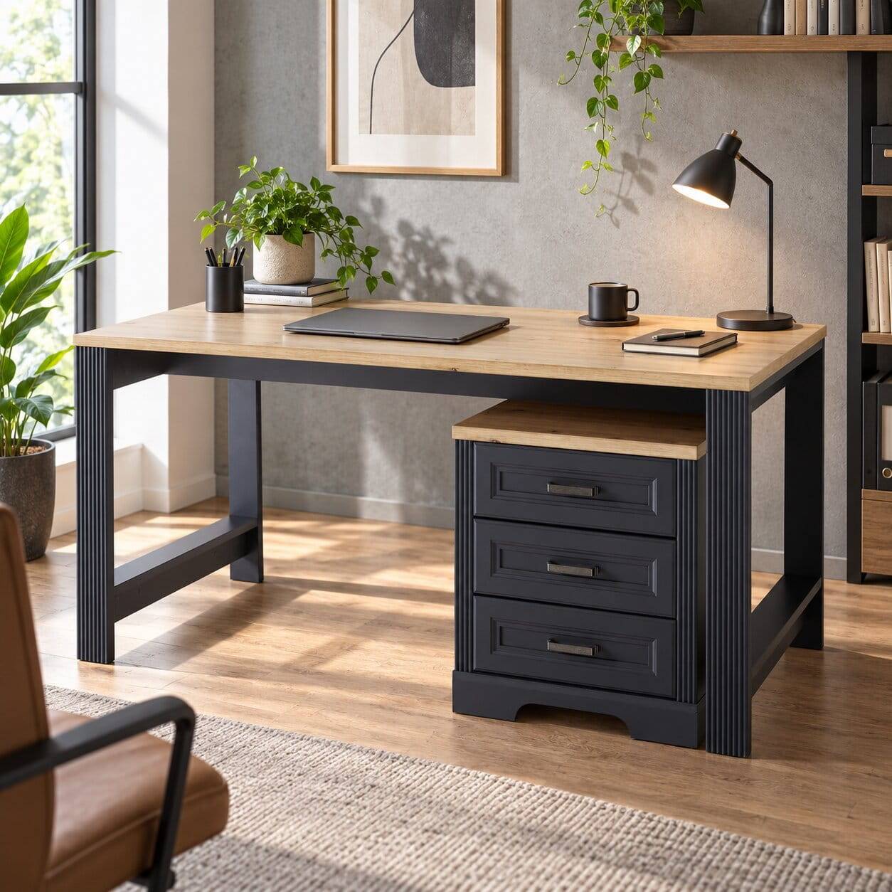 Modern Country Schreibtisch & Rollcontainer - Joe (zweiteilig)