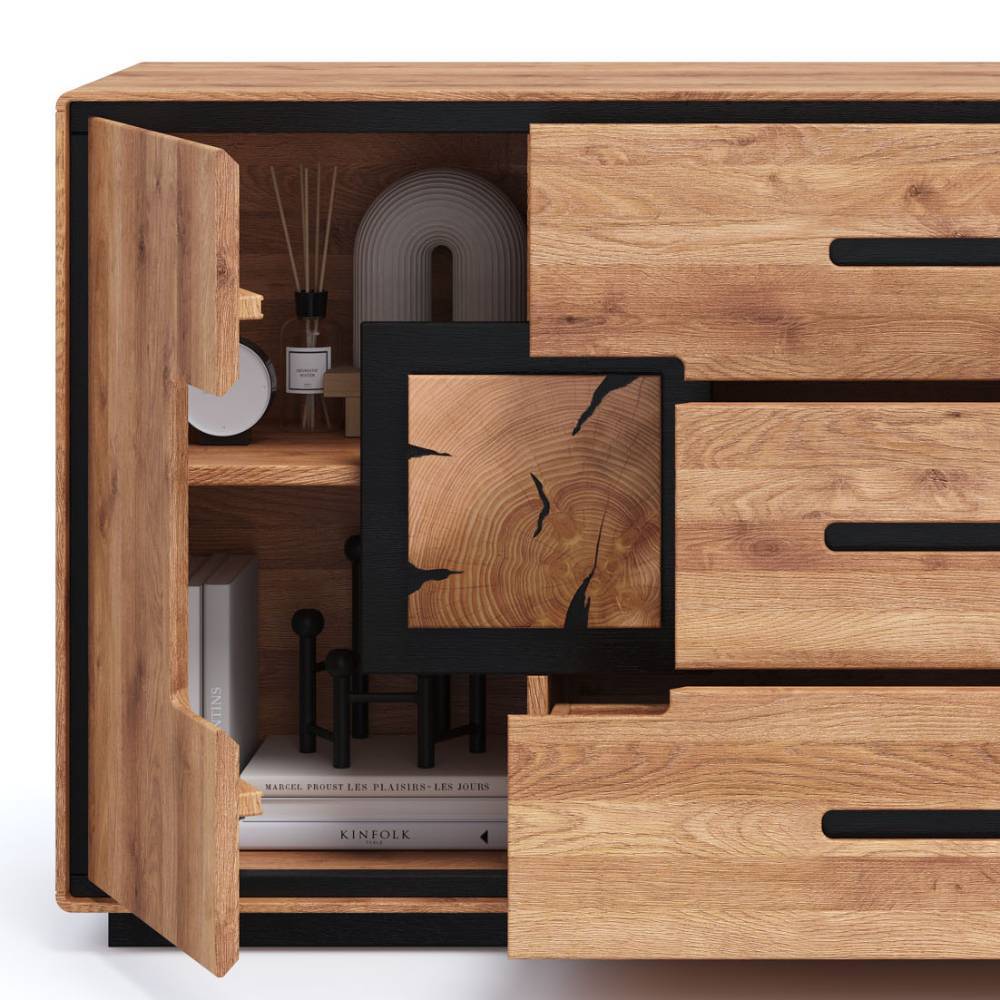 Innenansicht des Sideboards mit offenem Fach und Ablagefläche für Dekoration – Shipper