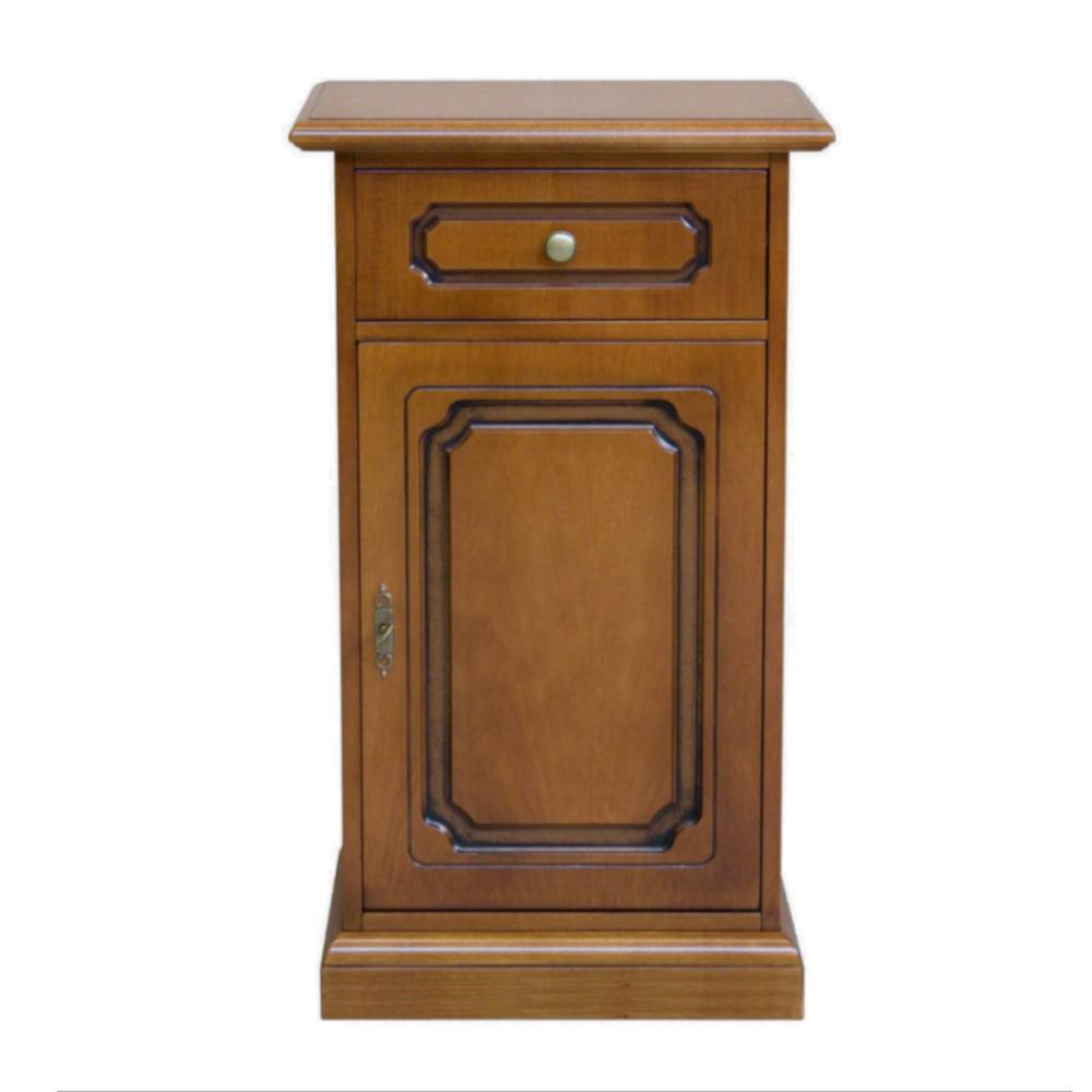Braune Hochkommode aus Holz mit Schublade und Tür im klassischen Design – Kimms