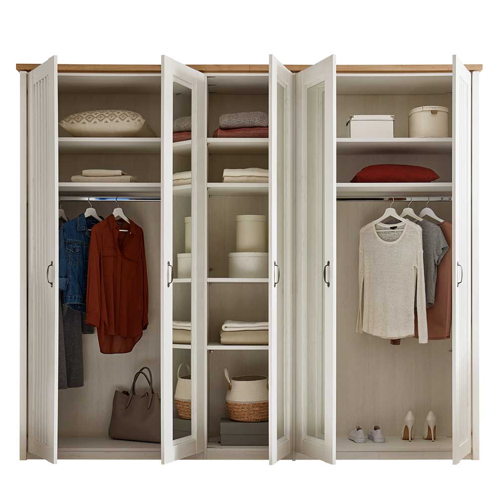 Landhaus Kleiderschrank 5-türig mit Spiegel - Malvissa