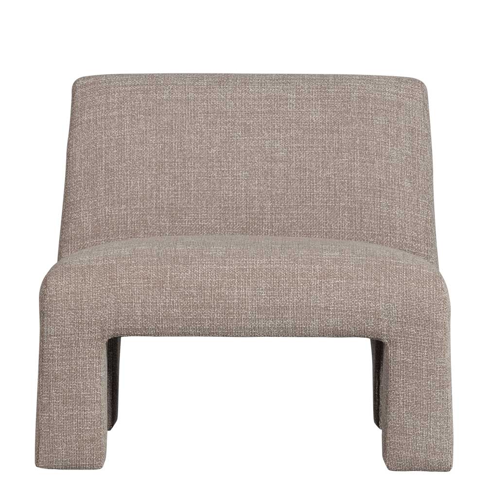 Beige-brauner Design Polstersessel ohne Armlehnen mit strukturierter Stoffoberfläche von vorne – Yennja