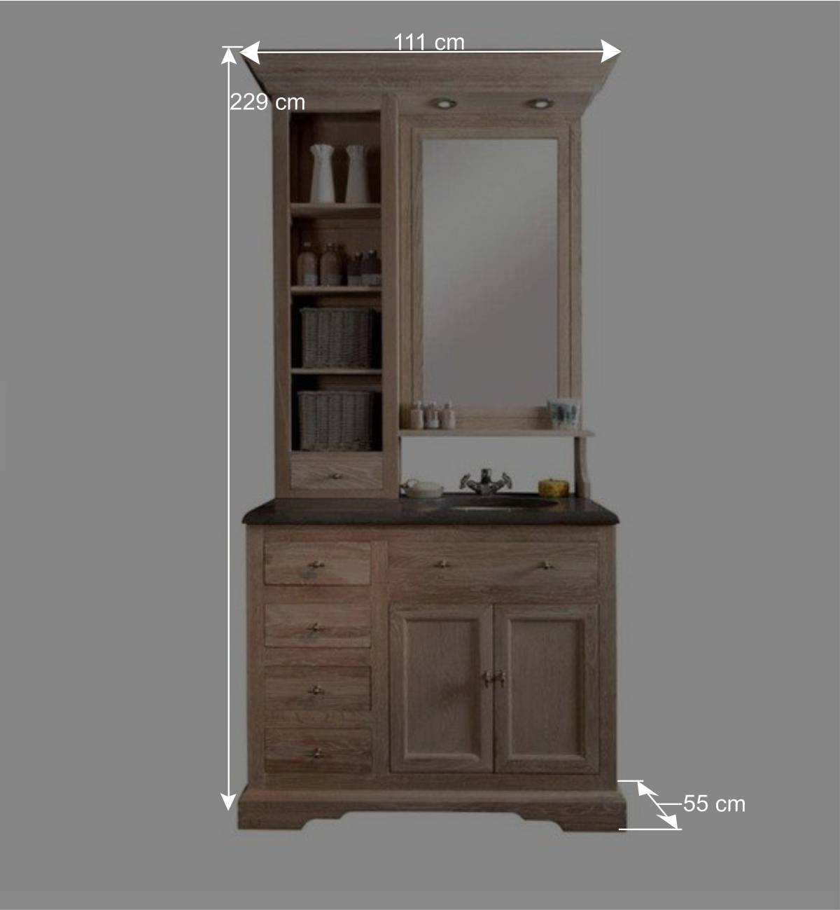 Schmales Badezimmermöbel-Set Vish im rustikalen Landhausstil