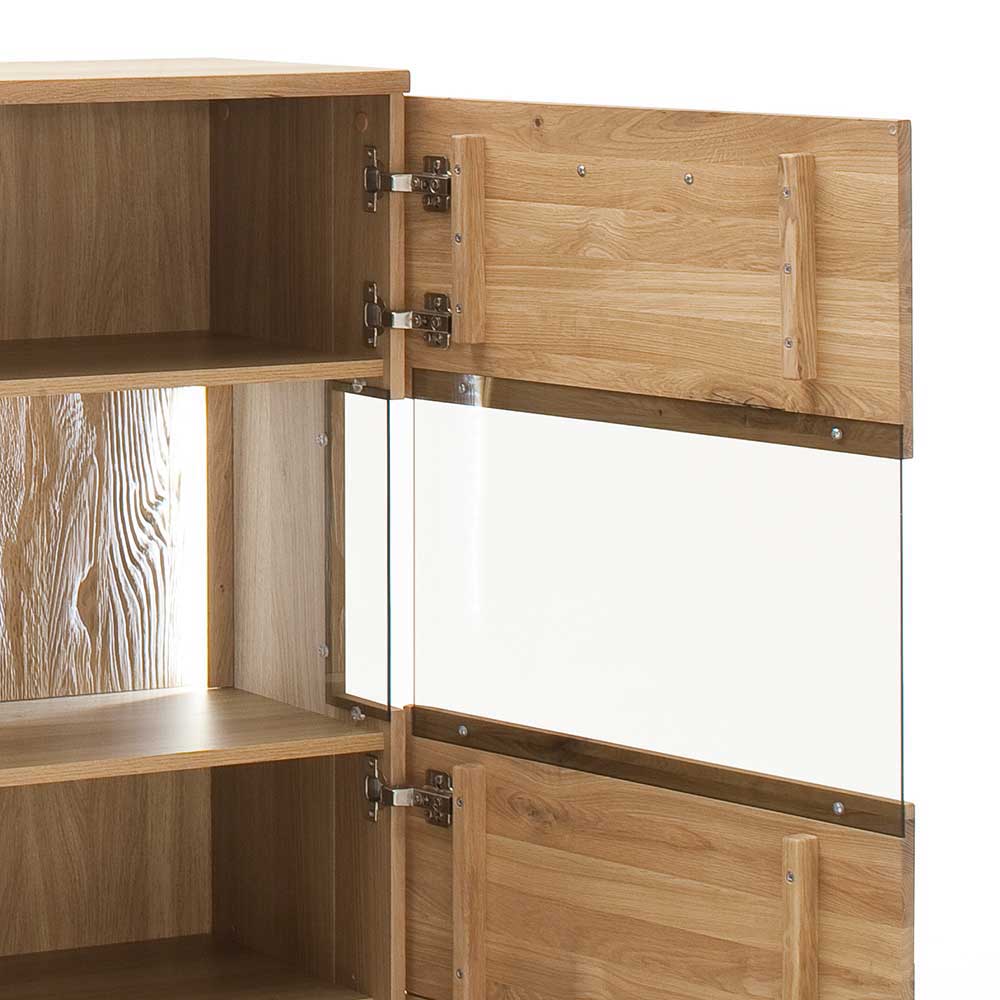Eiche Bianco Highboard mit Glas-Einsätzen - Crokas