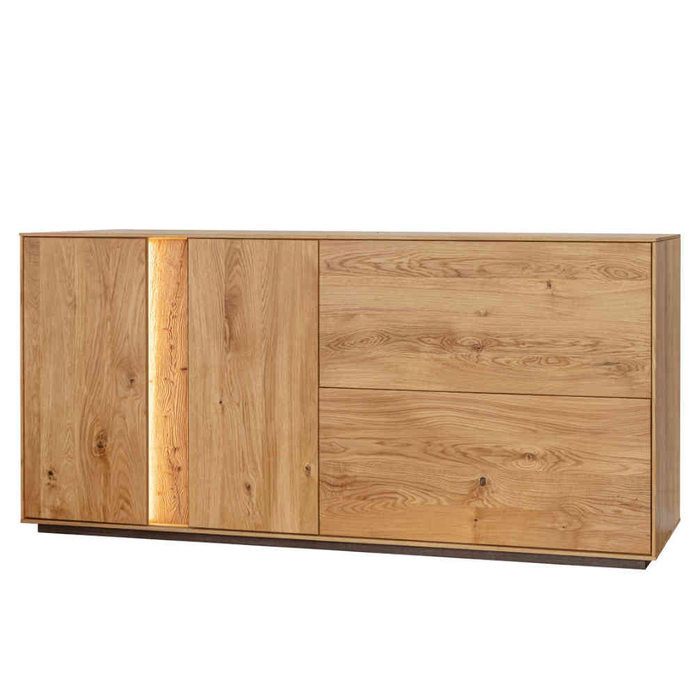 Massives Wildeiche Sideboard mit zwei Klappen, LED-Beleuchtung und drei Schubladen – Cocondar