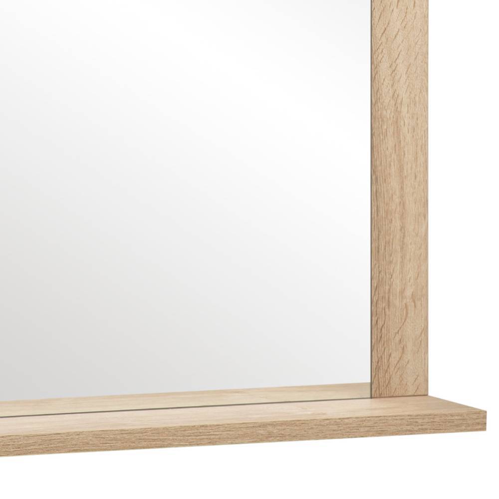 Wandspiegel mit Ablage in heller Weißeiche Optik, Detail Rahmen und Unterkante – Danascov