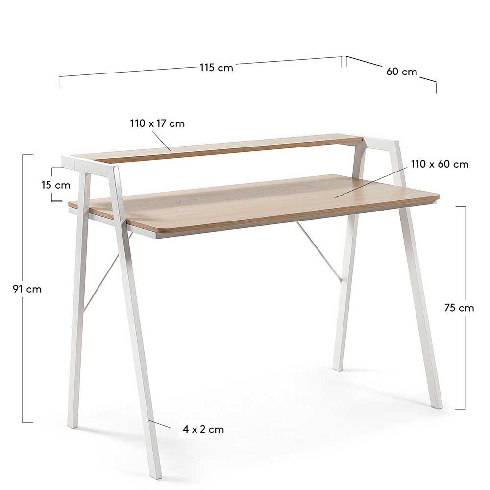 115x91x60 Skandi Schreibtisch mit Aufsatz - Shining