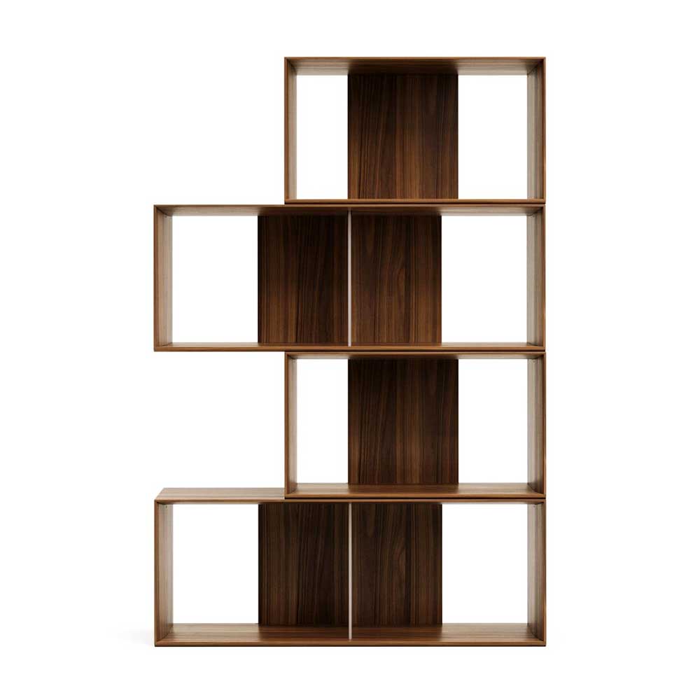 Flexibles Nussbaum Standregal Set, vier Module asymmetrisch gestellt für individuelle Einrichtung – Jaitur