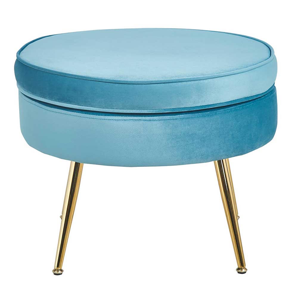 Runder Polsterhocker in Blau Samtbezug - Trapani