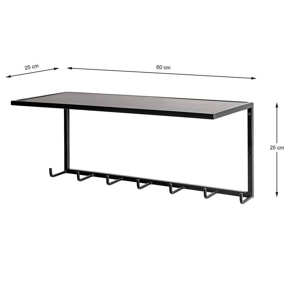 Schwarze Metall Wandgarderobe mit Hutablage Maße und Abmessungen 60x25x25 cm – Breznia