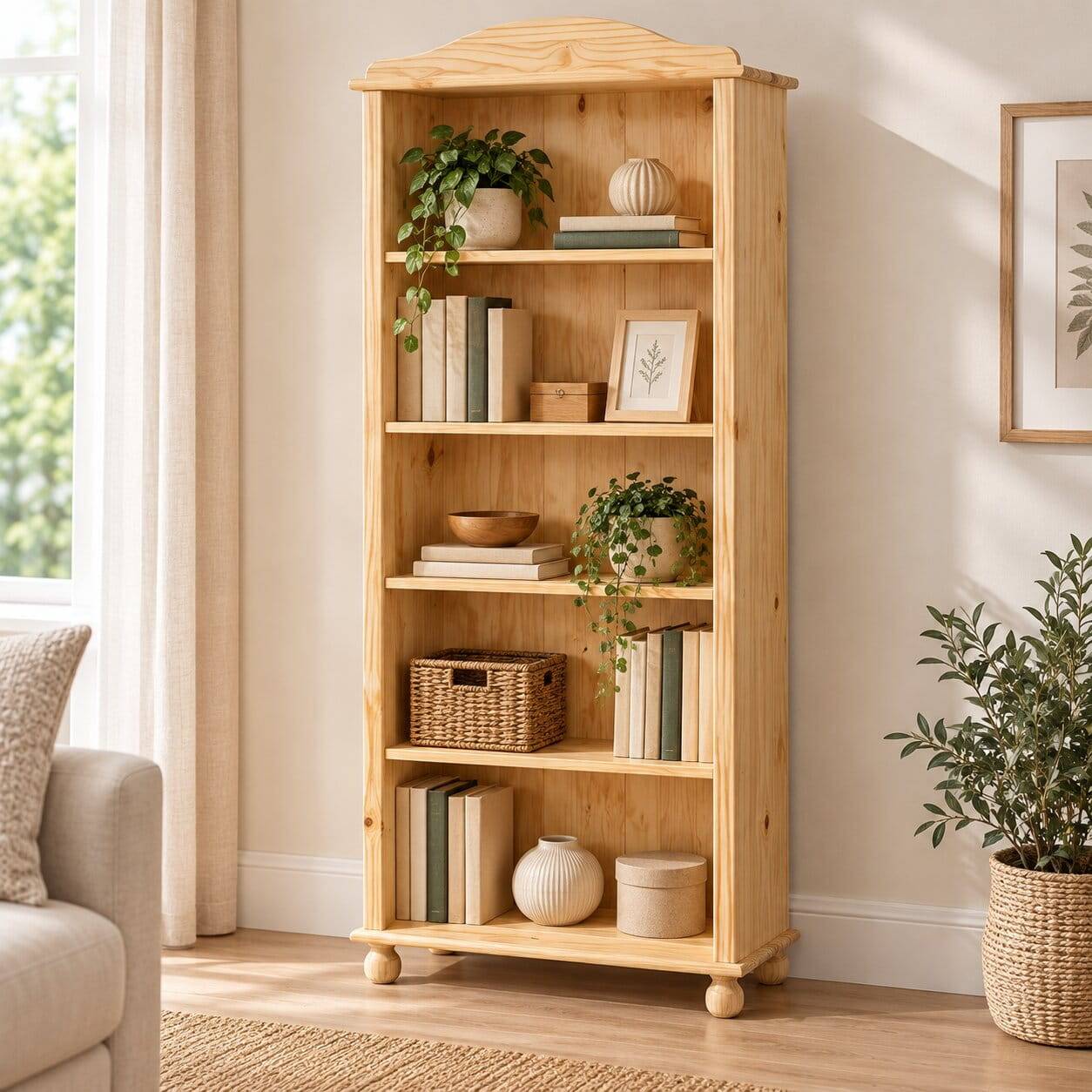 77x180x30 Landhaus Bücherregal mit Kugelfüßen - Kascanu