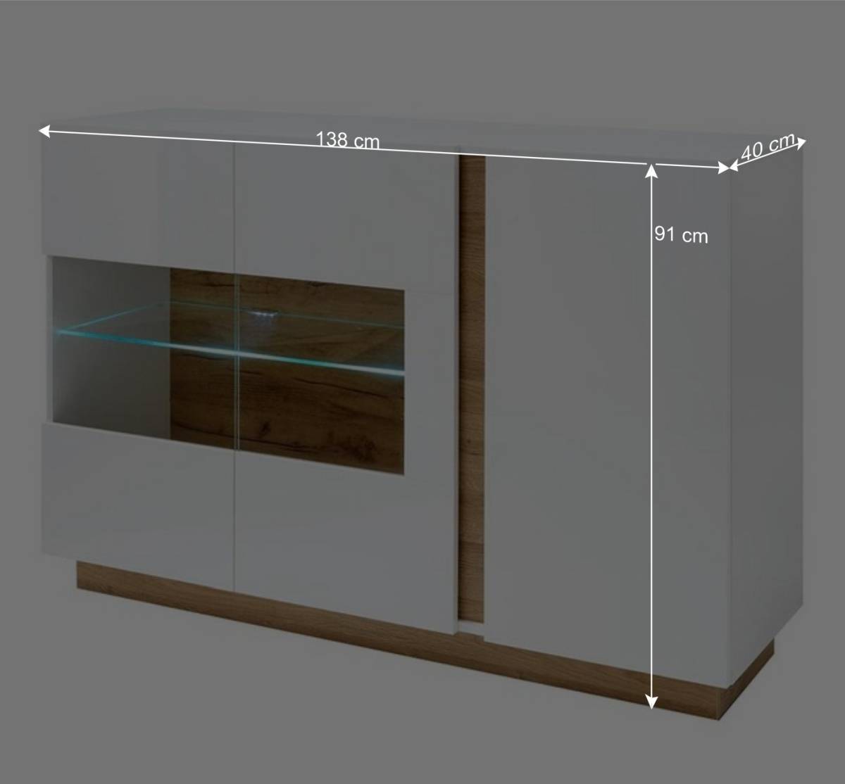138x91x40 Kommode mit Glas 3-türig - Myrda