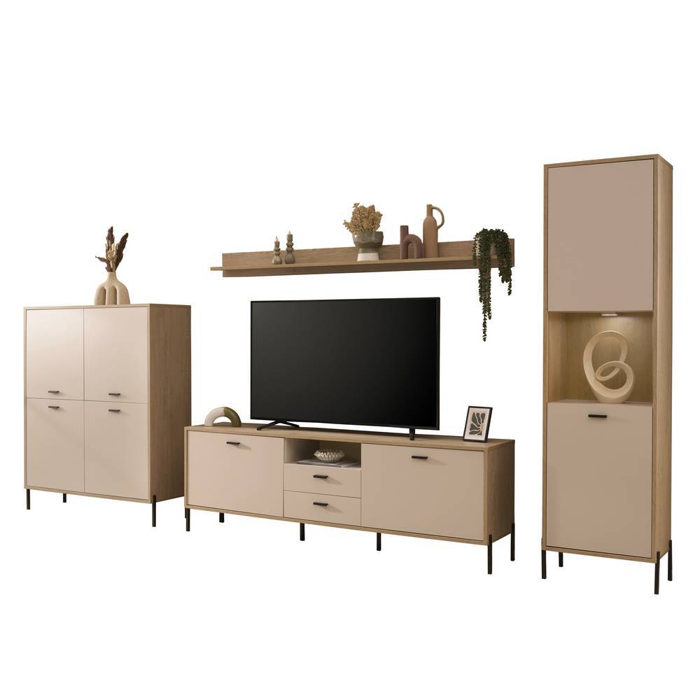 Wohnzimmer Wohnwand in Beige - Dasanti (vierteilig)