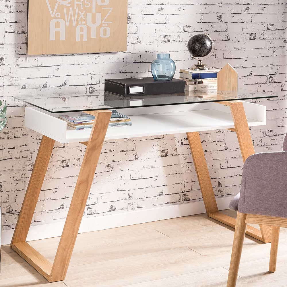 110x55 Glas Schreibtisch im Scandi Design - Madita
