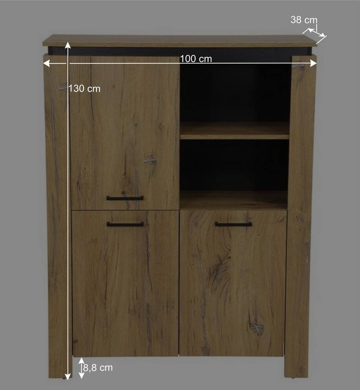 100x130x38 Wohnzimmerschrank in Zinneiche Optik - Traudarian