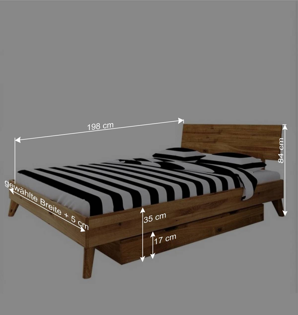 Wildeiche Einzelbett mit Unterlänge 190 cm - Eavy III