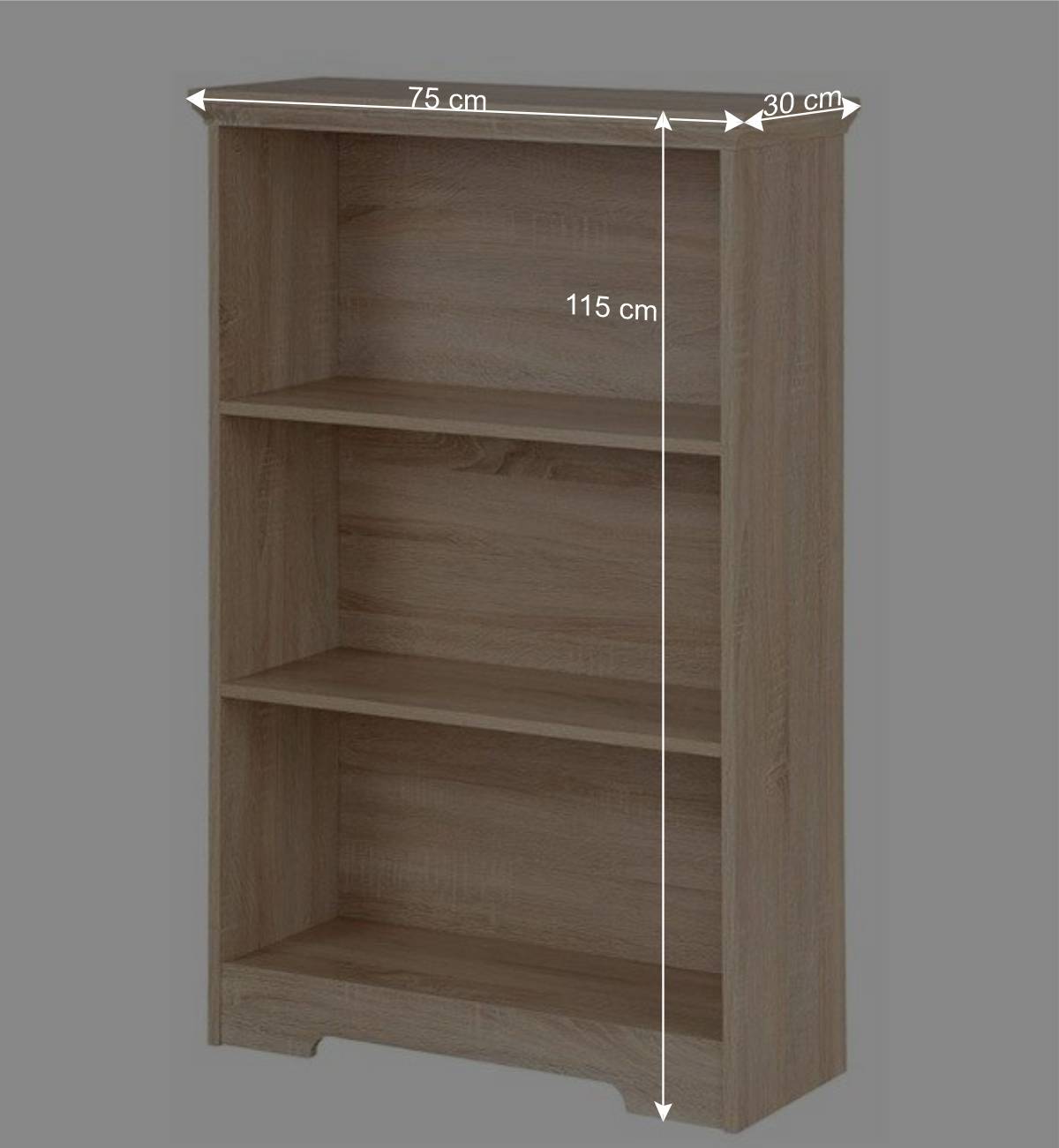 75x115x30 Bücherregal in Eichefarben Dekor - Rienva