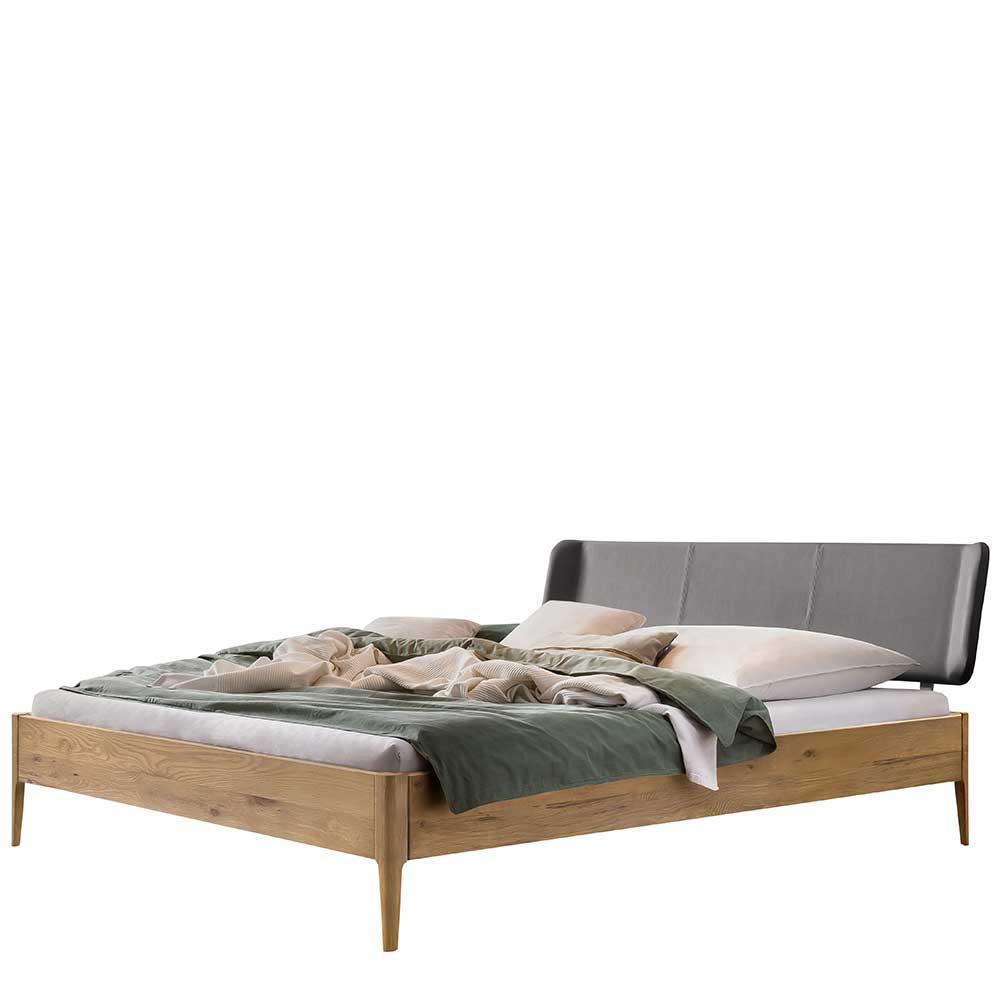 Wildeiche Doppelbett mit Kunstleder Kopfteil - Lucyanco