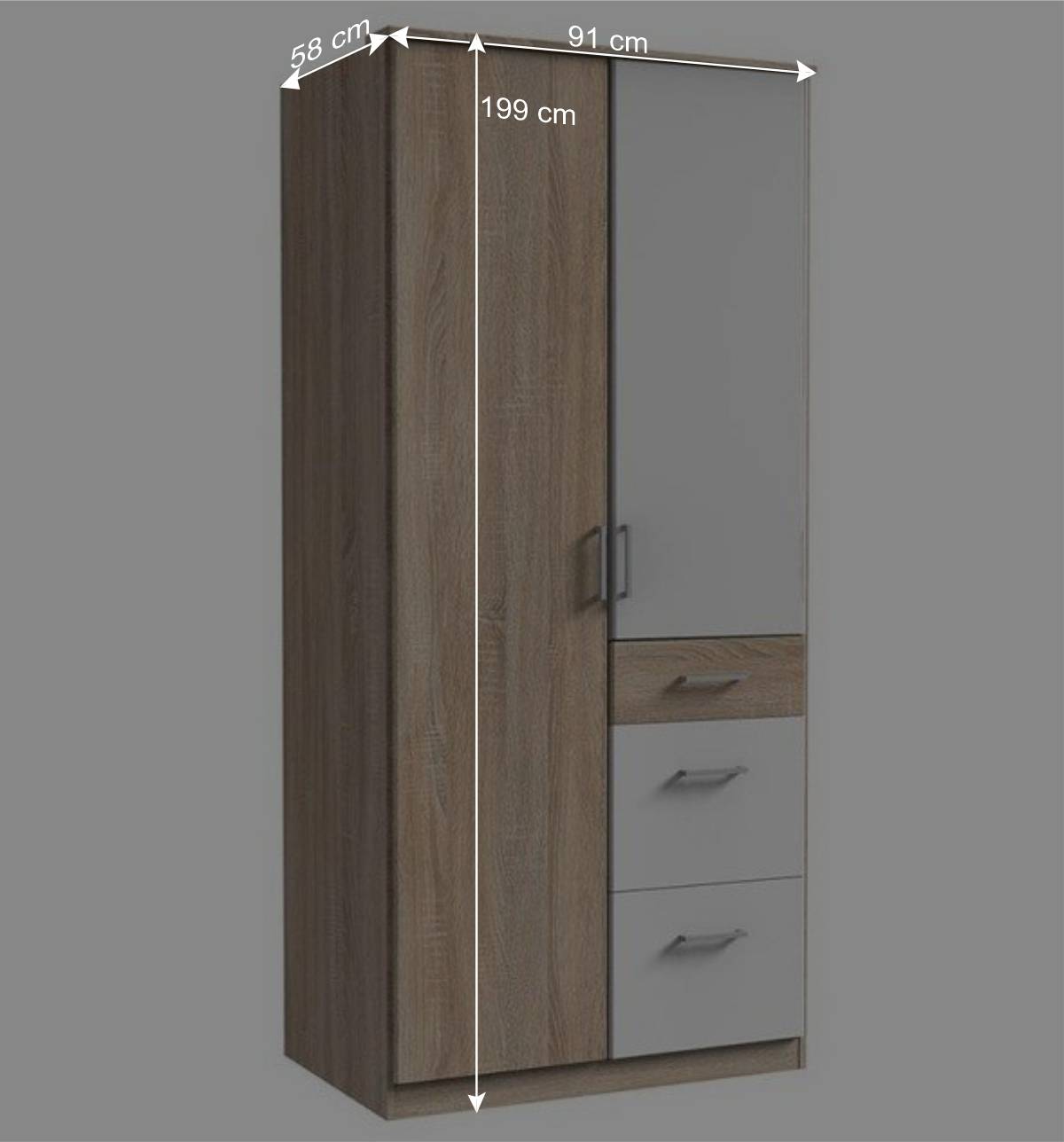 Schlafzimmerschrank mit drei Schubladen & zwei Türen - Coros