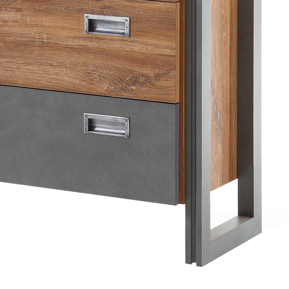 Schwarze Kommode Schublade mit Metallgriff im Detail und Eiche dunkel Rahmen – Rompira