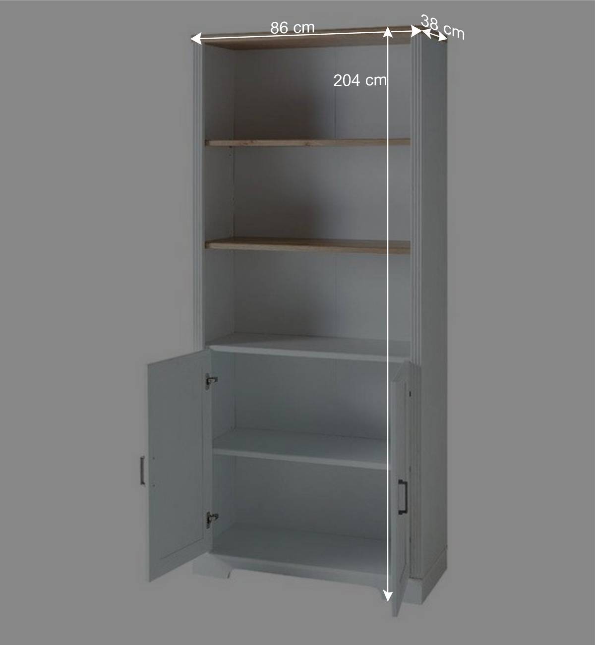 86x204x38 Landhaus Büroschrank mit drei Fächern - Mehady