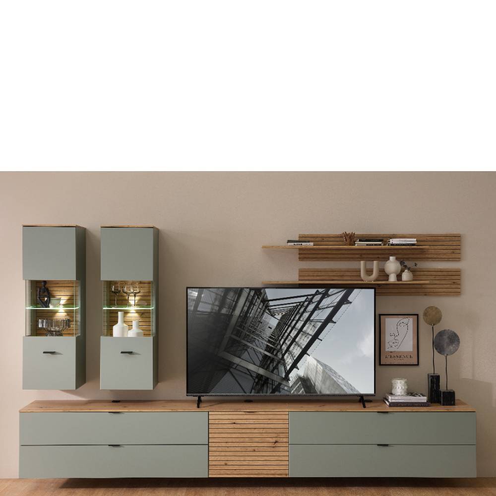 Wohnzimmermöbel Anbauwand Set - Halimi (siebenteilig)