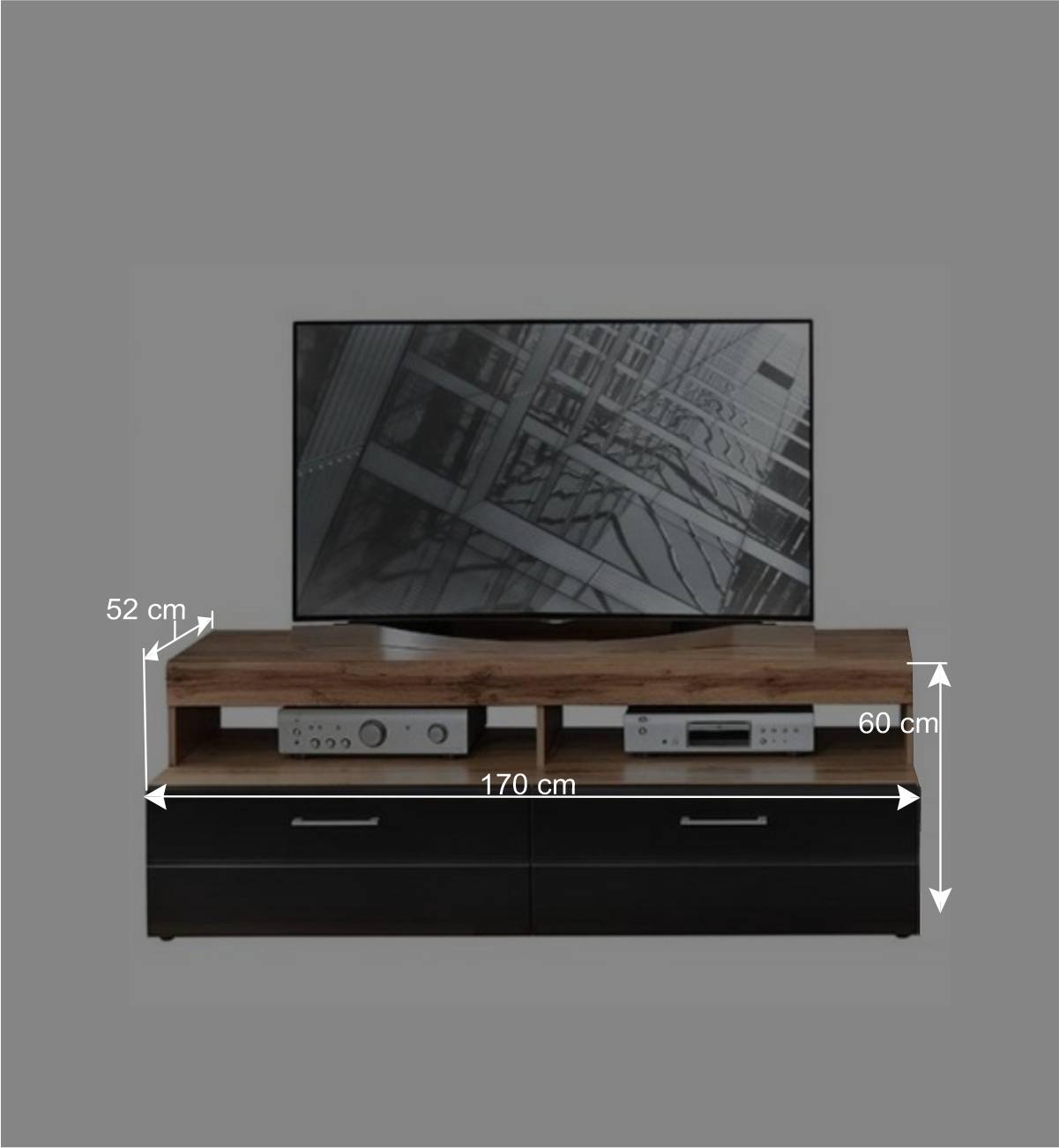 TV Anbauwand in Schwarz & Wildeiche - Kandu (vierteilig)