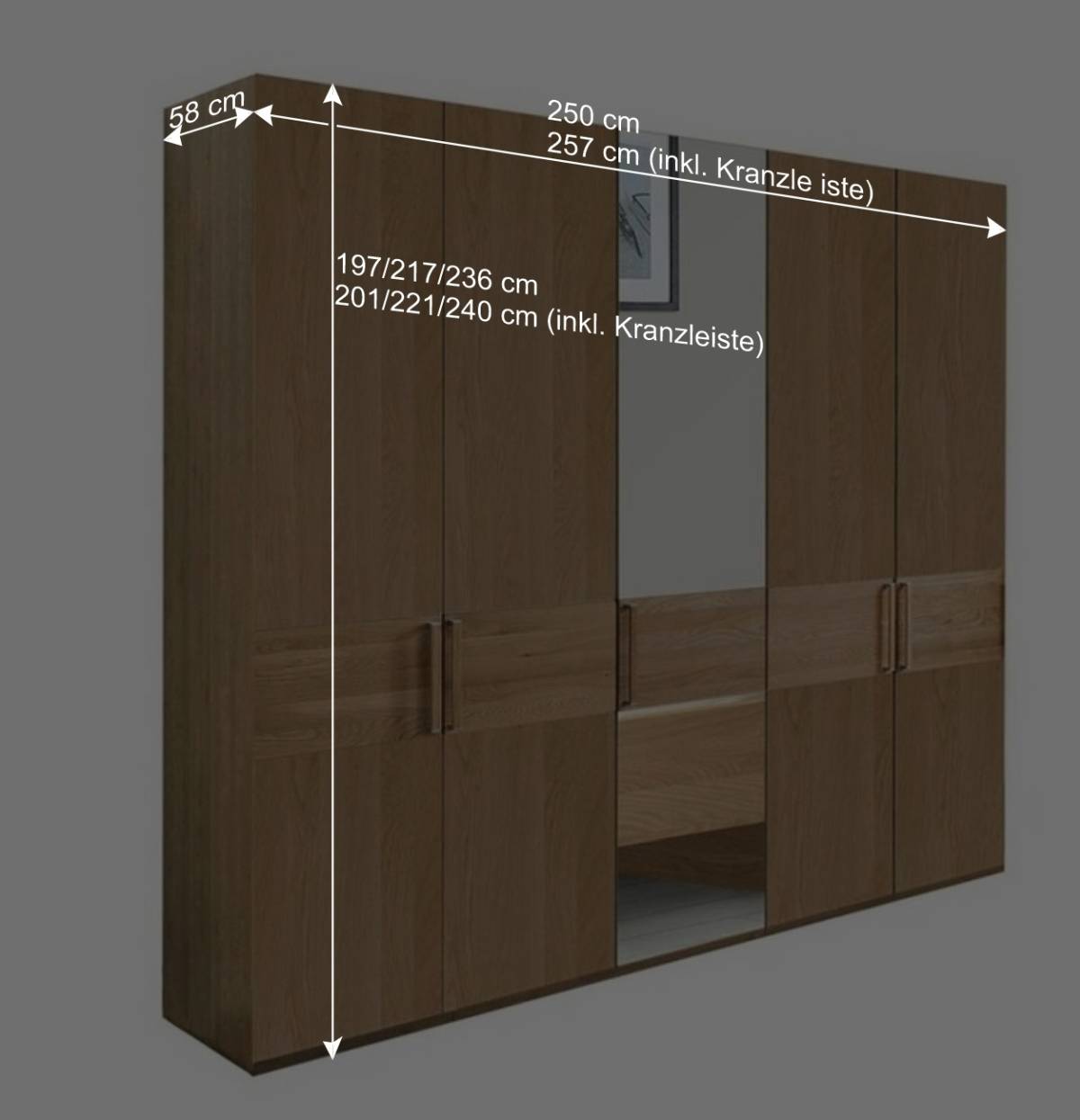 5-türiger Schlafzimmerschrank in Eiche - Emdsiva