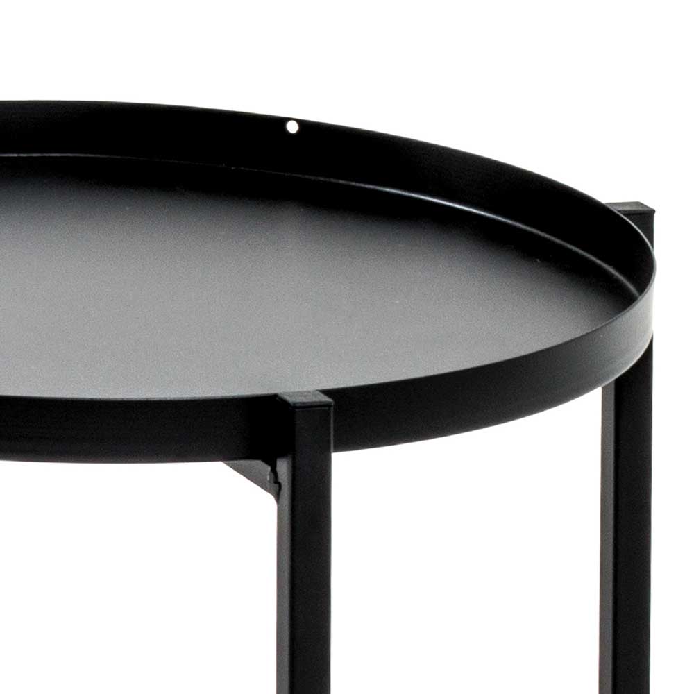 Runder schwarzer Beistelltisch mit Tablett-Tischplatte und Metallgestell – Vicky