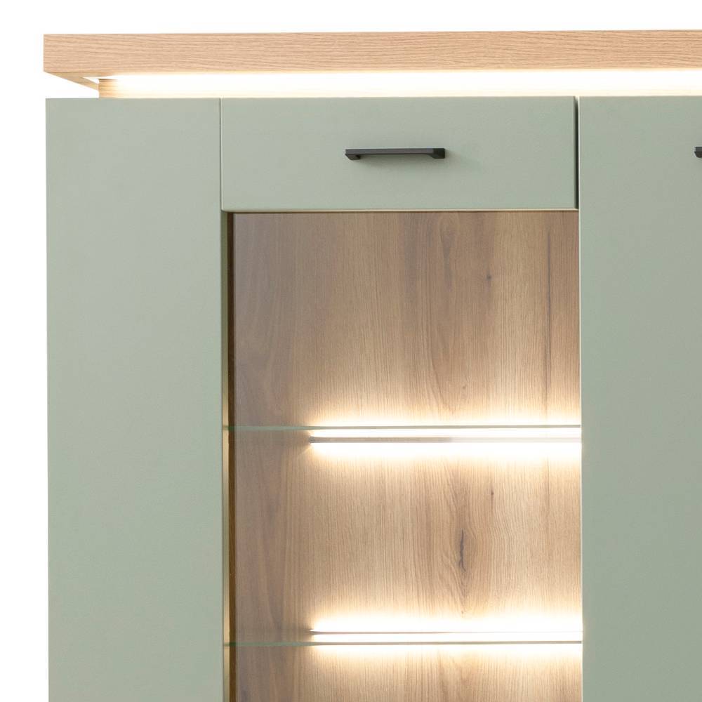 Design Wohnwand in Graugrün und Eiche - Kwin (dreiteilig)