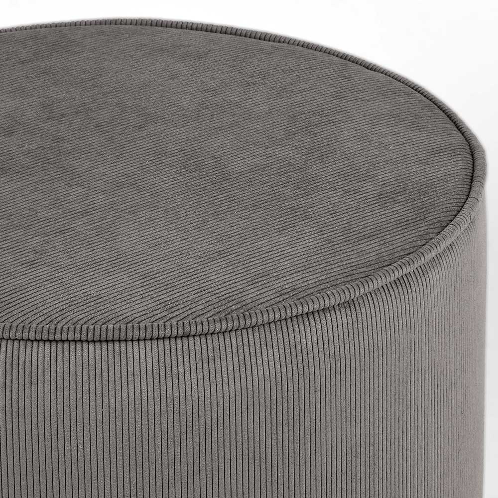 Runder Cord Pouf Hocker in Dunkelgrau - Jenyca