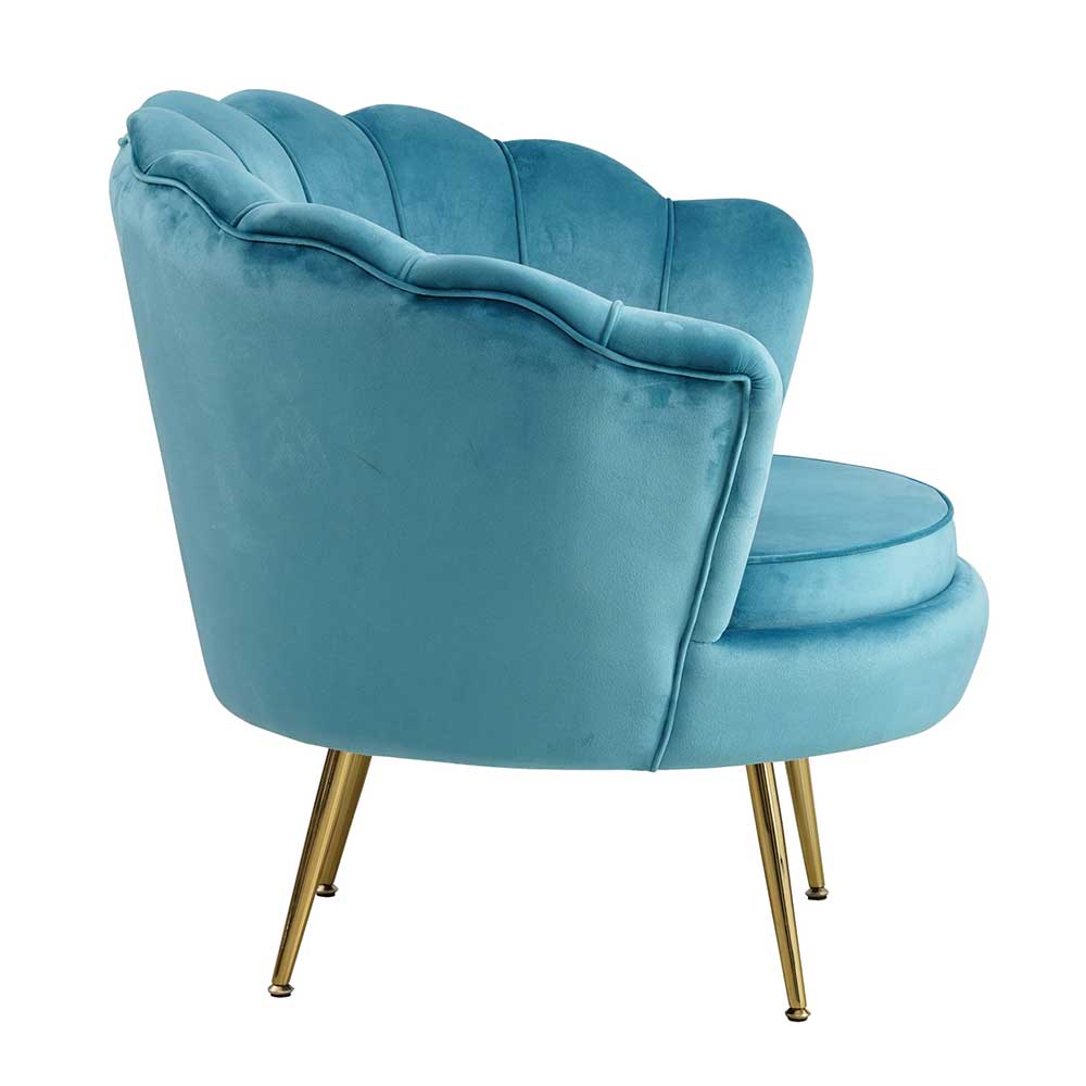 Retro Design Muschelsessel in Blau Samt - Desancto