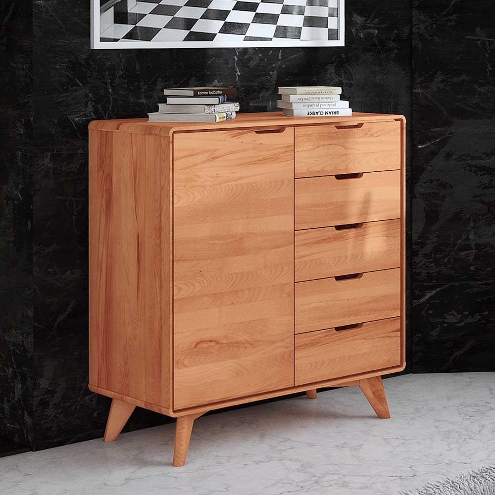 Moderne Holzkommode aus massiver Kernbuche mit Schubladen und Tür für Wohnzimmer – Junola