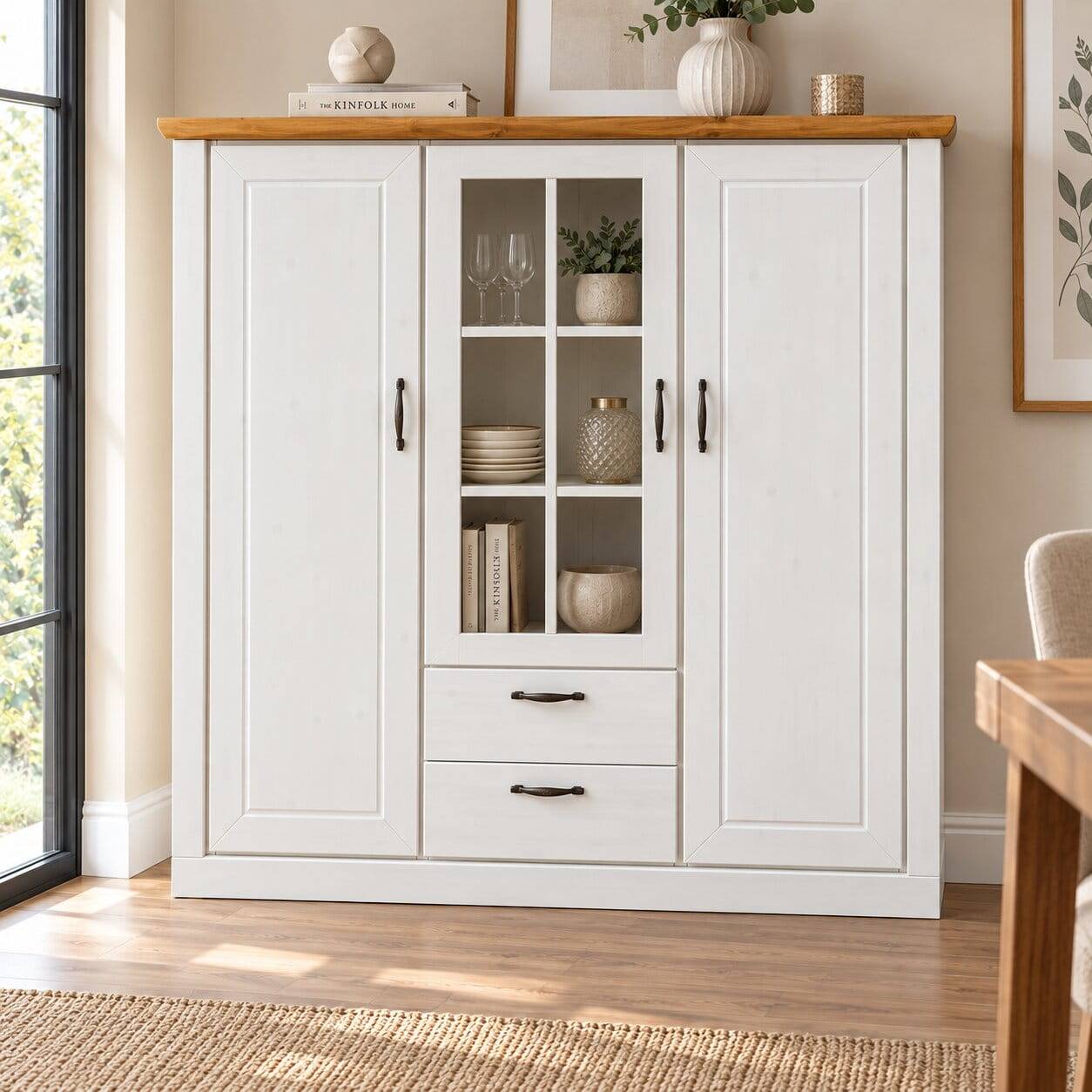 144x135x42 Landhaus Schrank in Weiß & Kiefer - Nuita