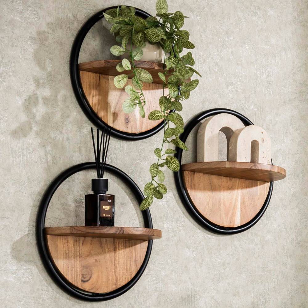 Industrial-Wandregal Trio - rundes Design - Bow (3er Set)