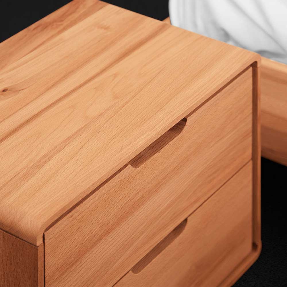 Kernbuche Bett mit Nachttischen - Junola II (dreiteilig)