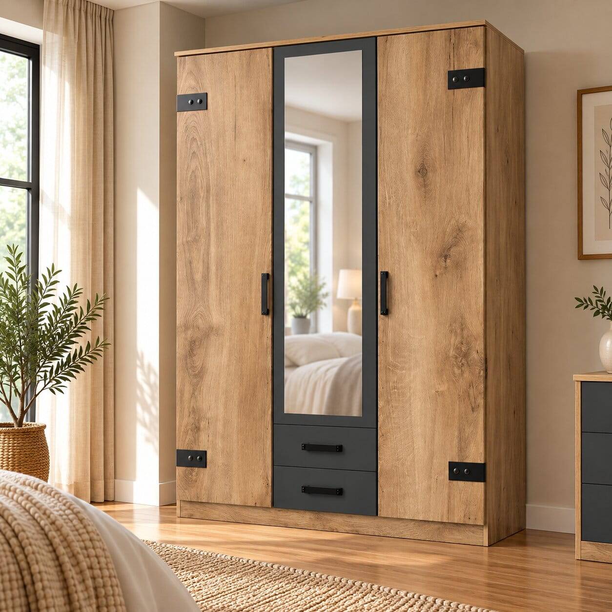 Schlafzimmerschrank mit Spiegel - 3-türig - Uletria