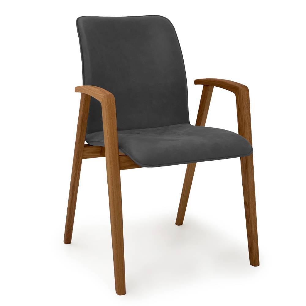 Moderner Esszimmerstuhl mit Armlehnen in Grau und Holzgestell als 2er Set für das Esszimmer – Susepa