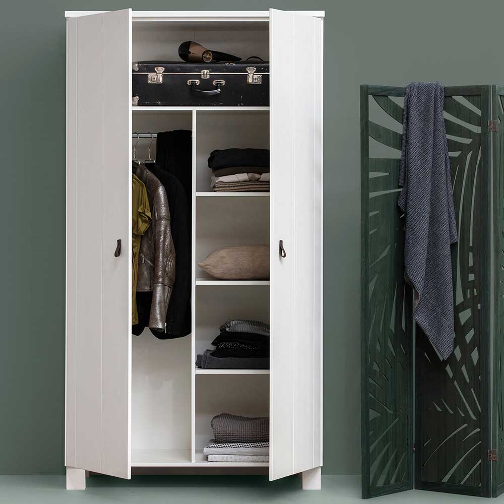 Rustikal-moderner Kleiderschrank in Weiß Kiefer - Zanyorita