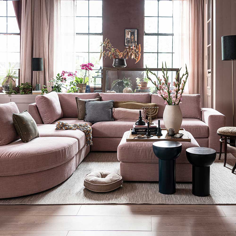 Moderner Webstoff Polsterhpcker in Rosa - Alou