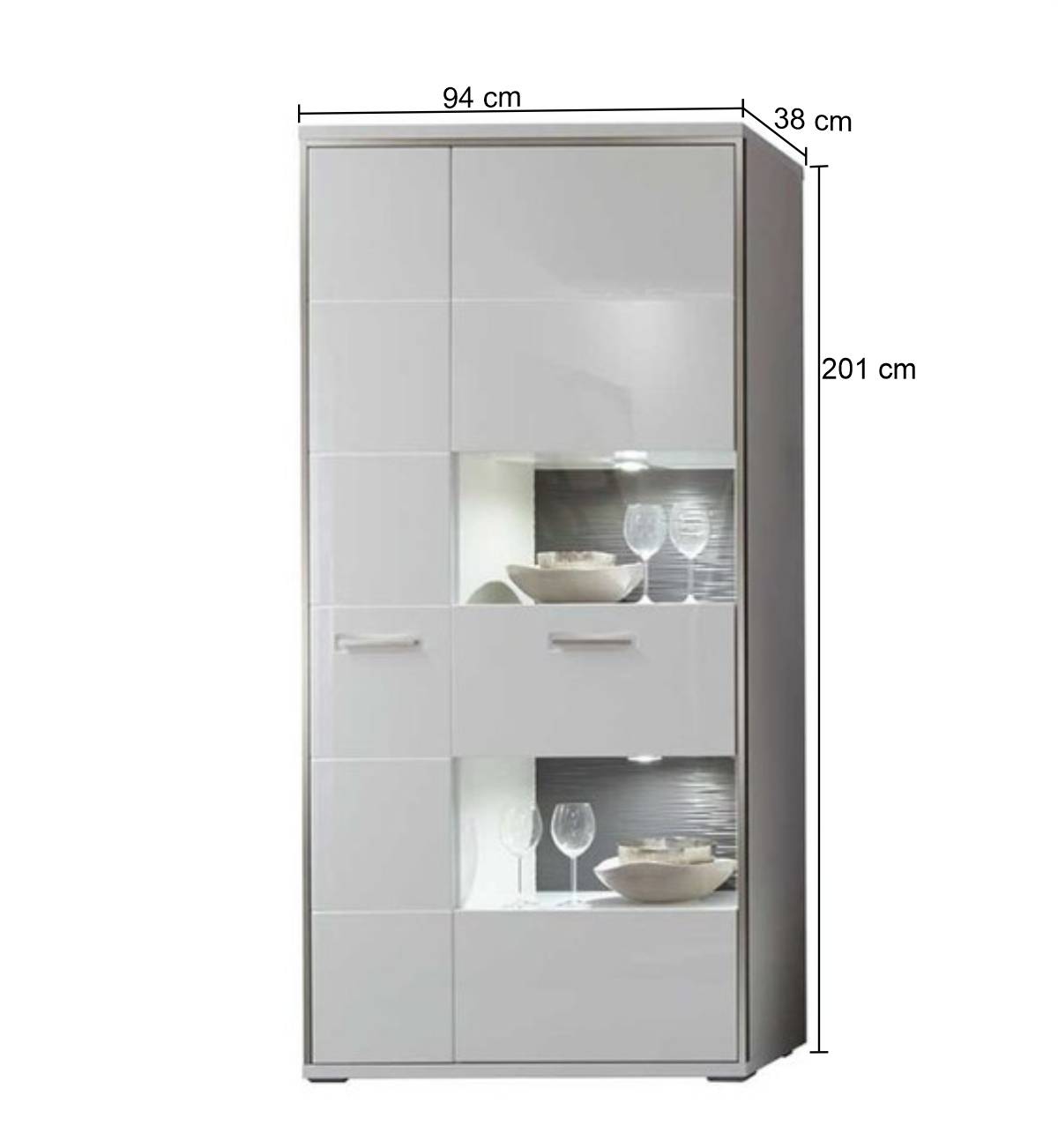 Wohnwand Vitrine Tacroma in Hochglanz Weiß