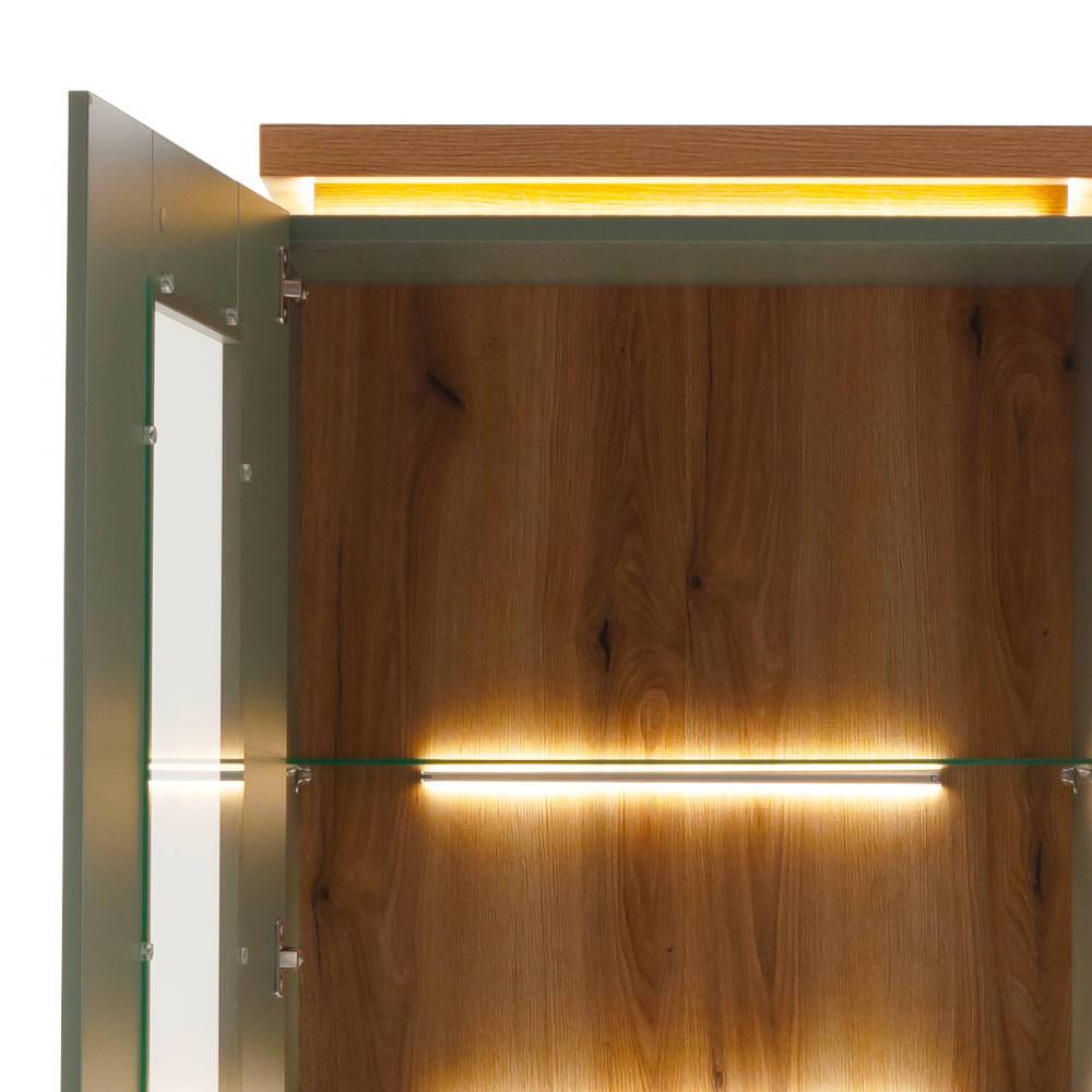 Vitrine in Graugrün mit Eiche - Kwin